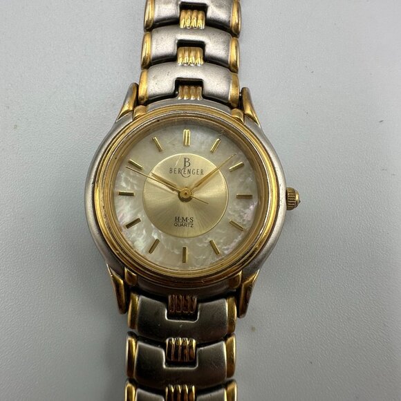 Berenger Watch Women Two Tone Silver Gold Mother of Pearl Dial New Battery 6.5" - Picture 1 of 14